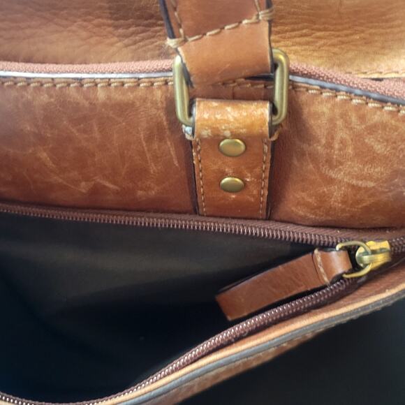 Fossil Haskell Double Zip Workbag Brown Leather FLAW - Picture 8 of 10